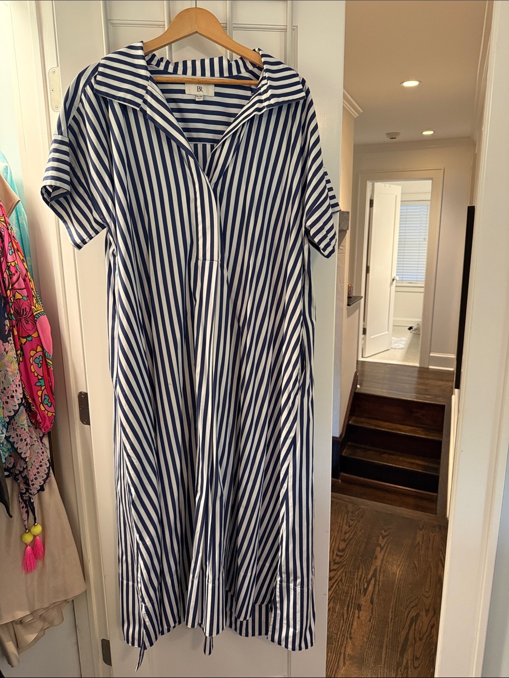 Banana Republic Navy & White Striped Long Dress XL